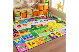 B BENRON 5x7 Playroom Rugs for Kids Washable, Educational and Fun Playmat with ABC Alphabet Animals Shapes Colors, Non-Slip Play Mat Learning Rugs for Baby Toddler Children Game Activity