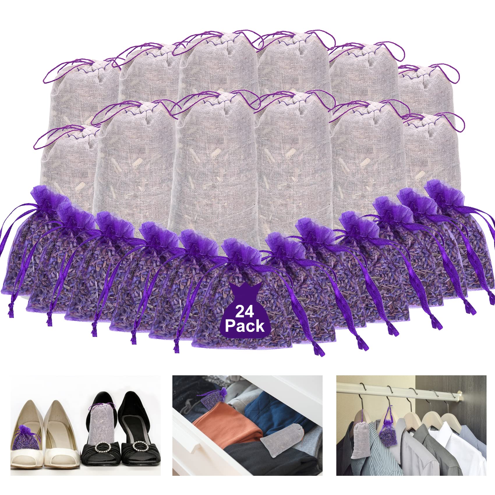 Photo 1 of 24 Pack Moth Repellent for Closet Lavender Sachet Bags, Cedar Blocks for Clothes Storage, Moth Balls Traps Cedar Lavender Bags sachets for Drawers and Closets, Protect Clothing Drawer Freshener