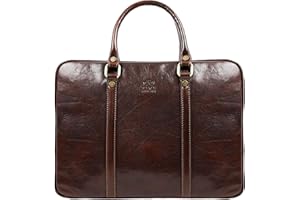 Time Resistance Leather Briefcase - Italian Full Grain Leather Bag - Genuine Leather Laptop Bag - Briefcase for Men and Women