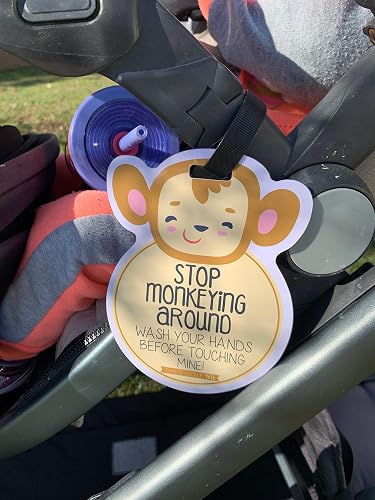 Three Little Tots 'Wash Your Hands' Baby Car Seat Sign - Monkey Design Safety Tag For Stroller & Crib - View #10