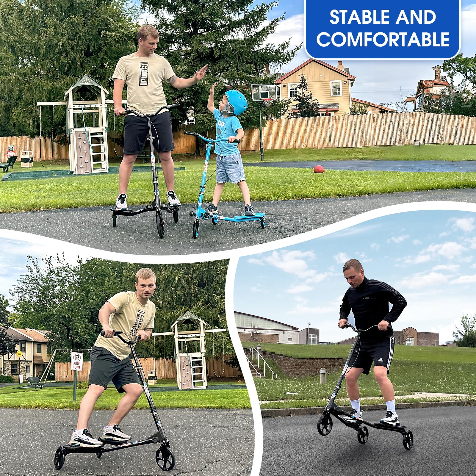 AODI 3 Wheel Foldable Scooter Swing Scooter Tri Slider Kick Wiggle Scooters Push Drifting with Adjustable Handle for Boys/Girl/Adult Age 8 Years Old and Up