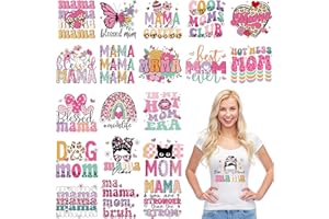 EoBeCy 20 Sheets Mama Iron on Transfers for T-Shirts, Leopard Heart Flower Mom DTF Transfers Ready to Press Heat Transfers Vinyl, Iron on Patches Decals for Clothing Pillow Covers Bag DIY Crafts
