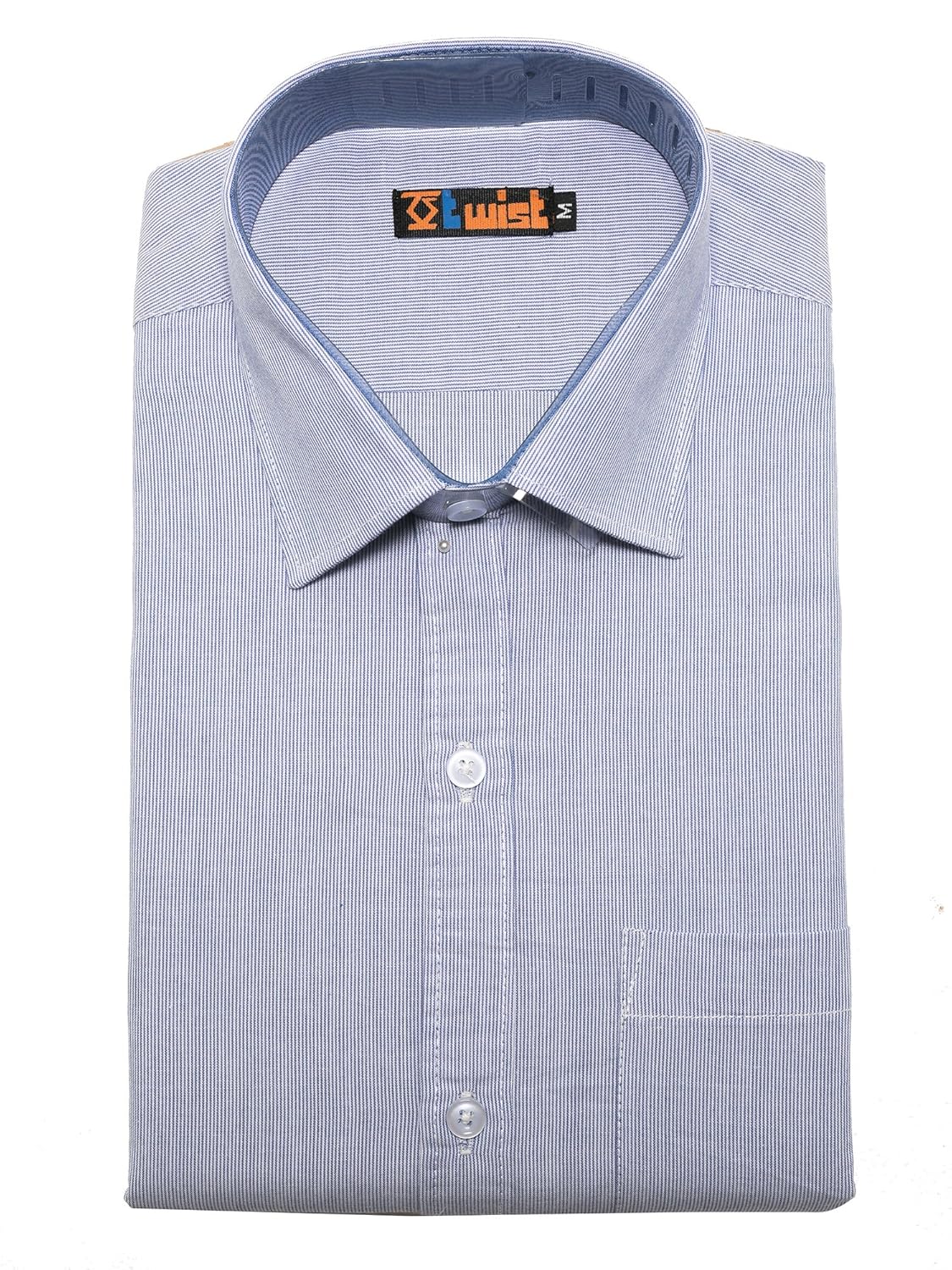 twist men's regular fit blue stripes cotton shirt with contrast & free shipping
