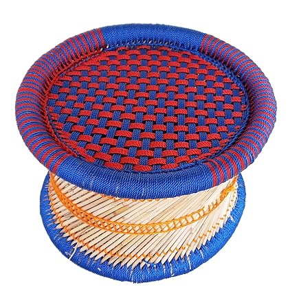 Pushkar Handicraftt Exclusive Product Bamboo Cane Bar Stool Mudda for Indoor/Outdoor Furnishings (Standard, Multicolour)