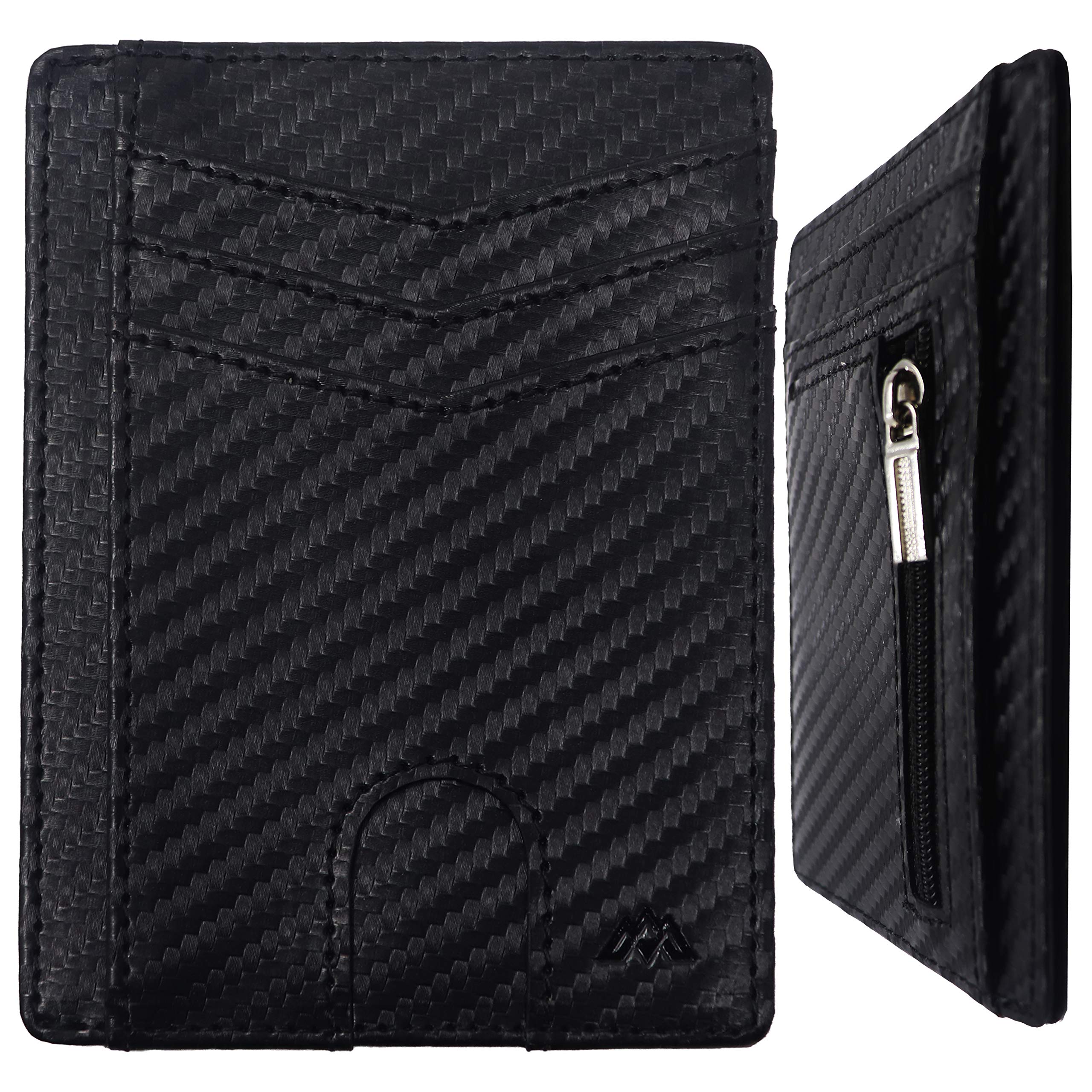 ARETE MERCH Minimalist Wallet for Men – RFID Blocking Card Wallet – Vegan Leather, Ultra Slim Credit Card Micro Wallets with Cash Money Pocket, Zipped Coin Pouch, Card Holder – Holds up to 9 Cards