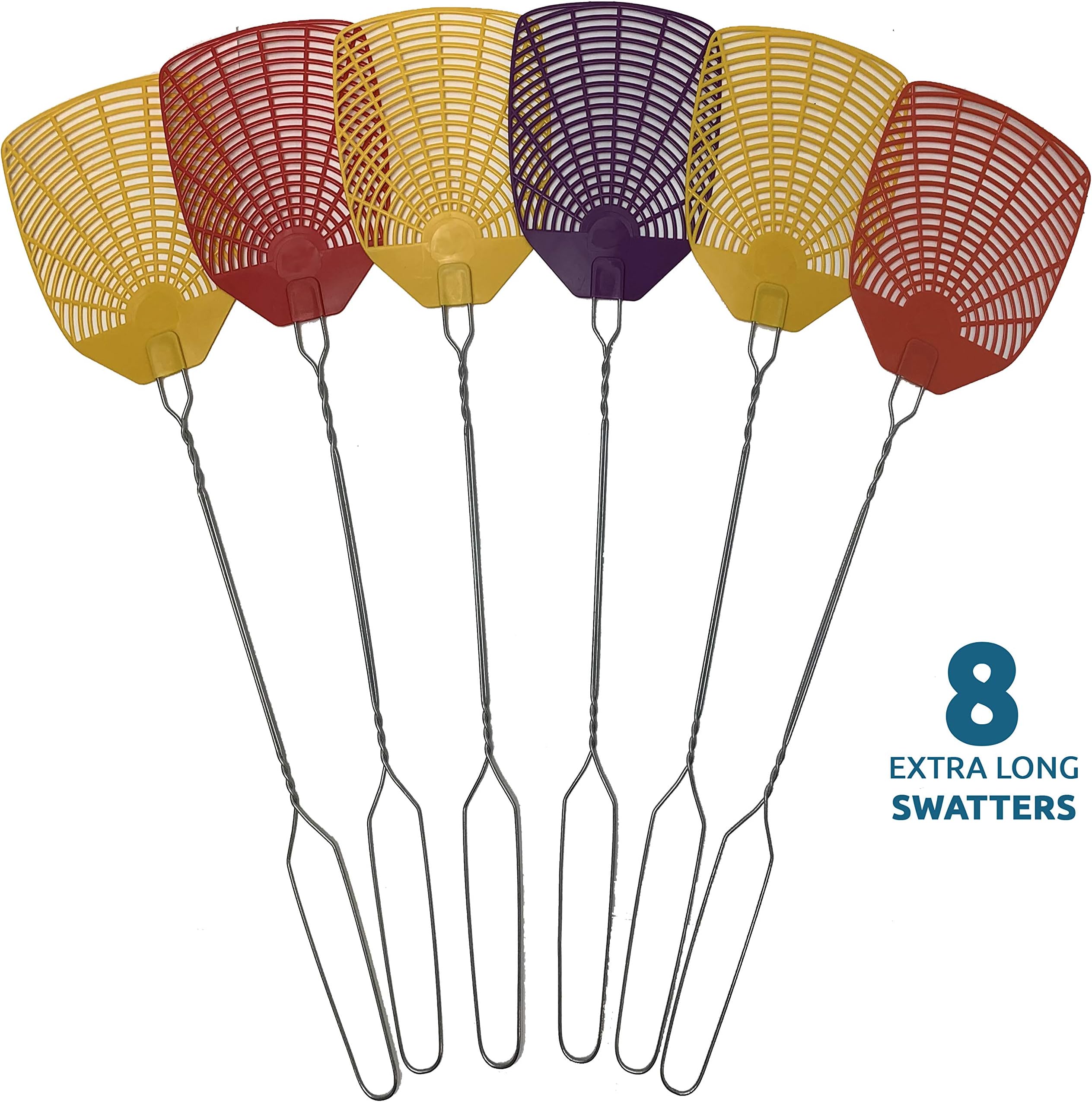 W4W Bug & Fly Swatter – Extra Long Handle 8 Pack Fly Swatters – Indoor/Outdoor – Pest Control flyswatter with 30 Labels