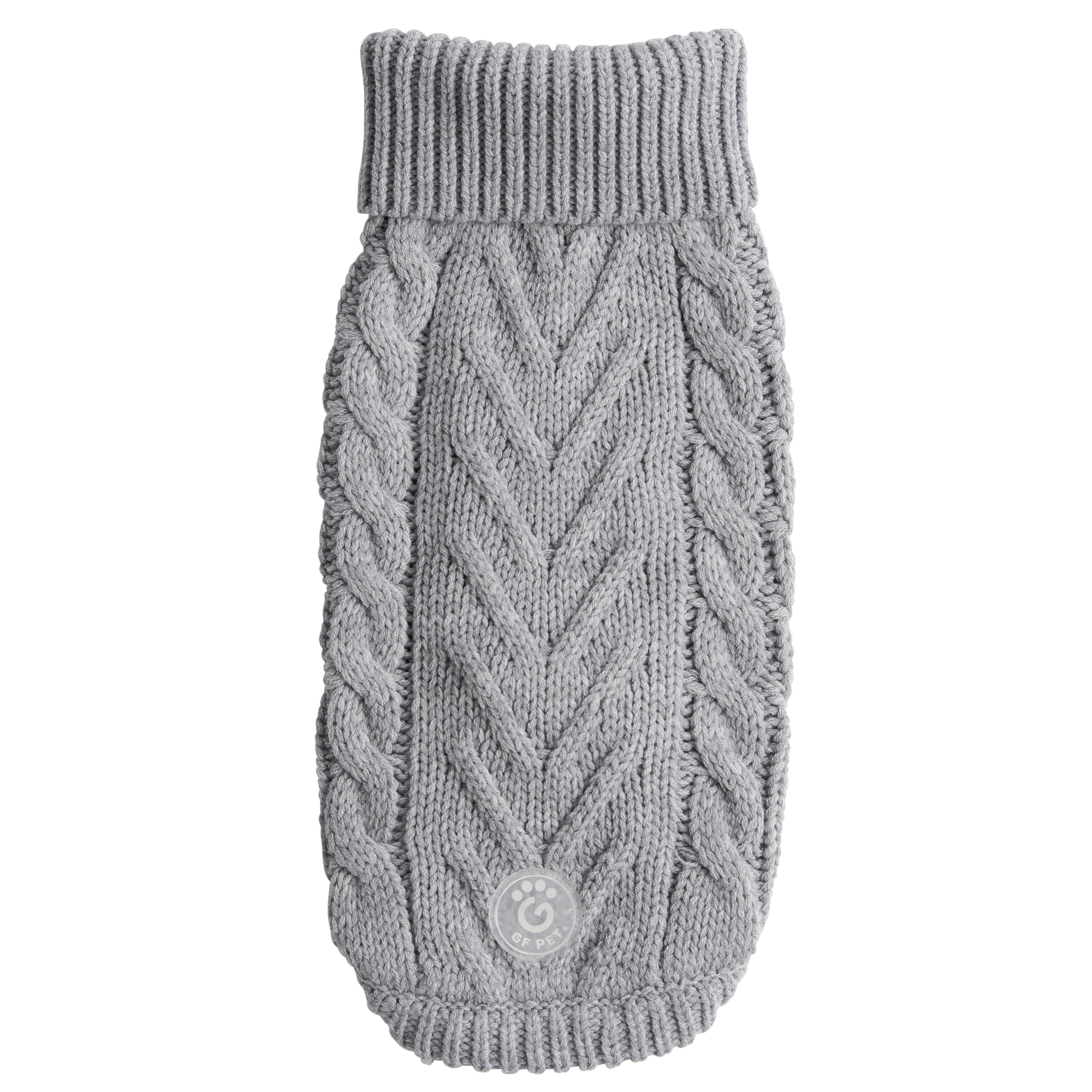 GF Pet Dog Jumper Chalet Sweater, Knitted Winter Pullover for Dogs, Crochet Turtleneck Dog Coat - Grey - Large