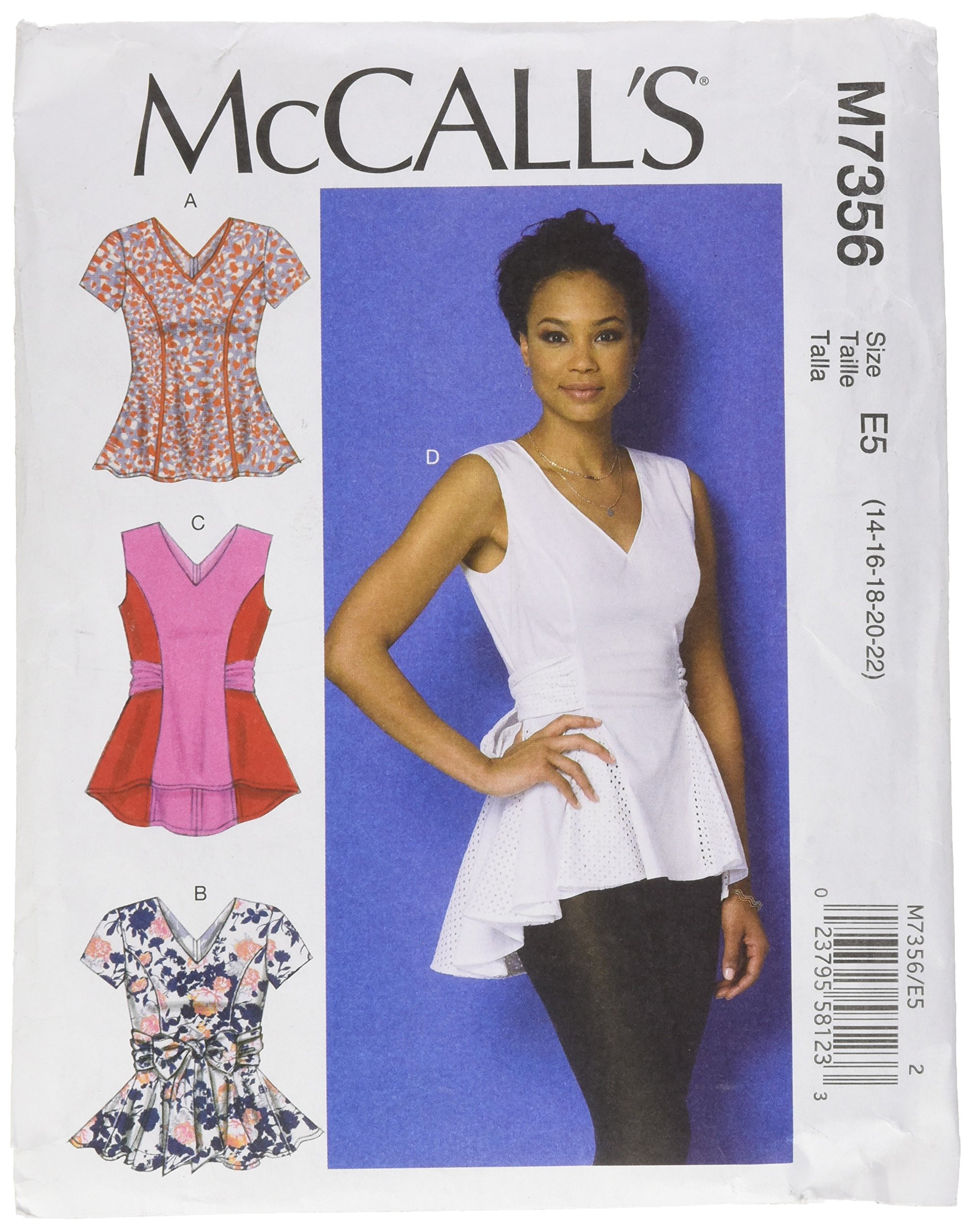 Mccall's Patterns 7356, Misses Tops,Sizes 14-22, E5 (14-16-18-20-22)