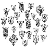 Yaoding 40pcs Mix Style Antique Mary Medal Rosary Centerpiece Part Lot Oval Chandelier Links for Rosary Holy Beads Necklace Making
