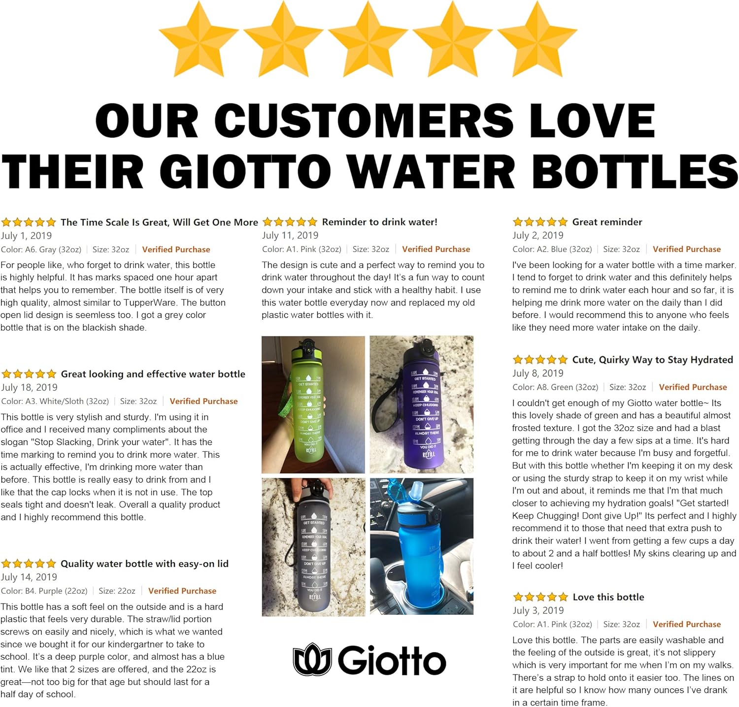 Giotto 32oz Large Leakproof BPA Free Drinking Water Bottle with Time Marker & Straw to Ensure You Drink Enough Water Throughout The Day for Fitness and Outdoor Enthusiasts-Light Pink : Sports & Outdoors