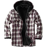 Ephemoca Men's Flannel Plaid Hooded Jackets Full Zip Sherpa Fleece Lined Hoodies Fashion Warm Coat