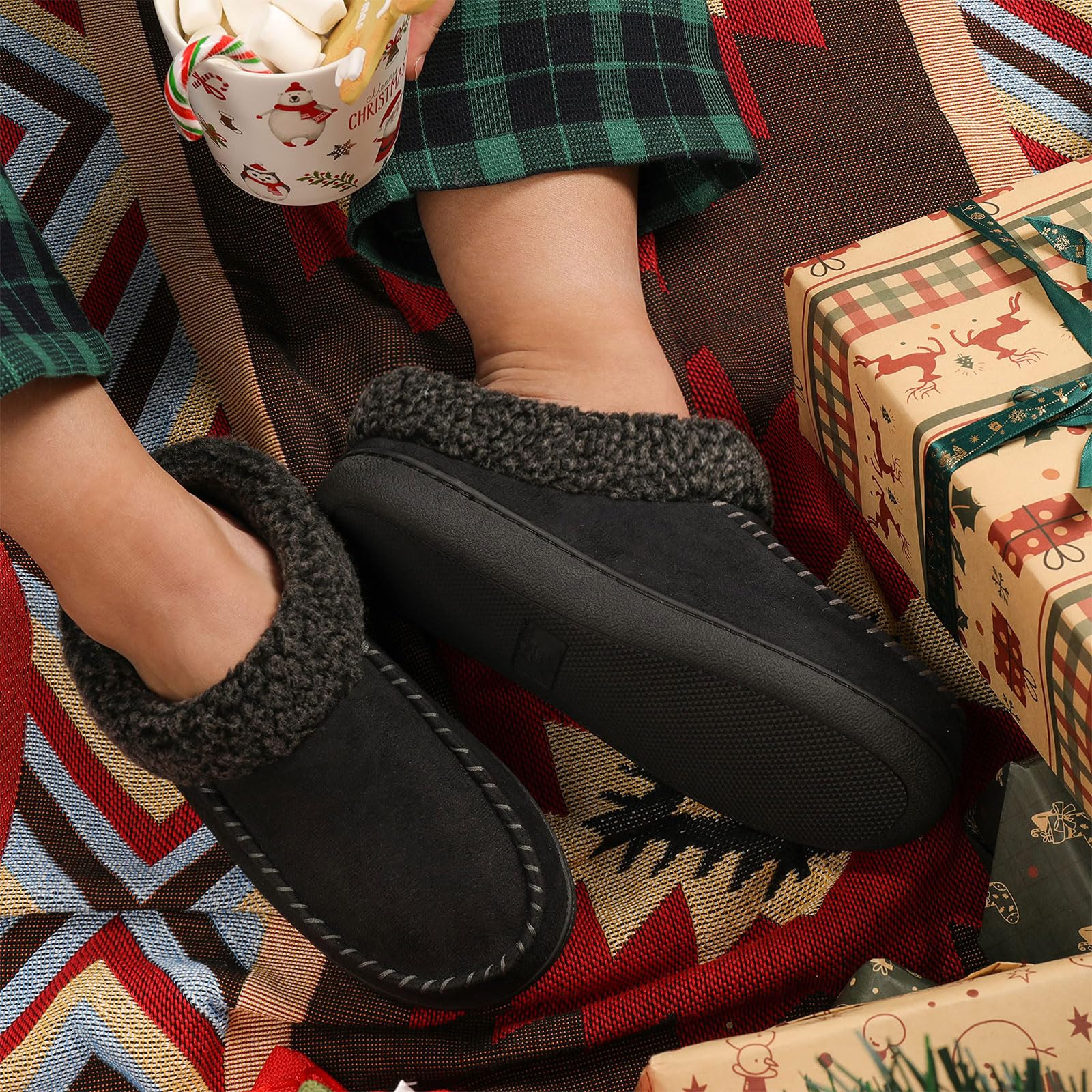 ULTRAIDEAS Men's Nealon Moccasin Clog Slipper, Slip on Indoor/Outdoor House Shoes