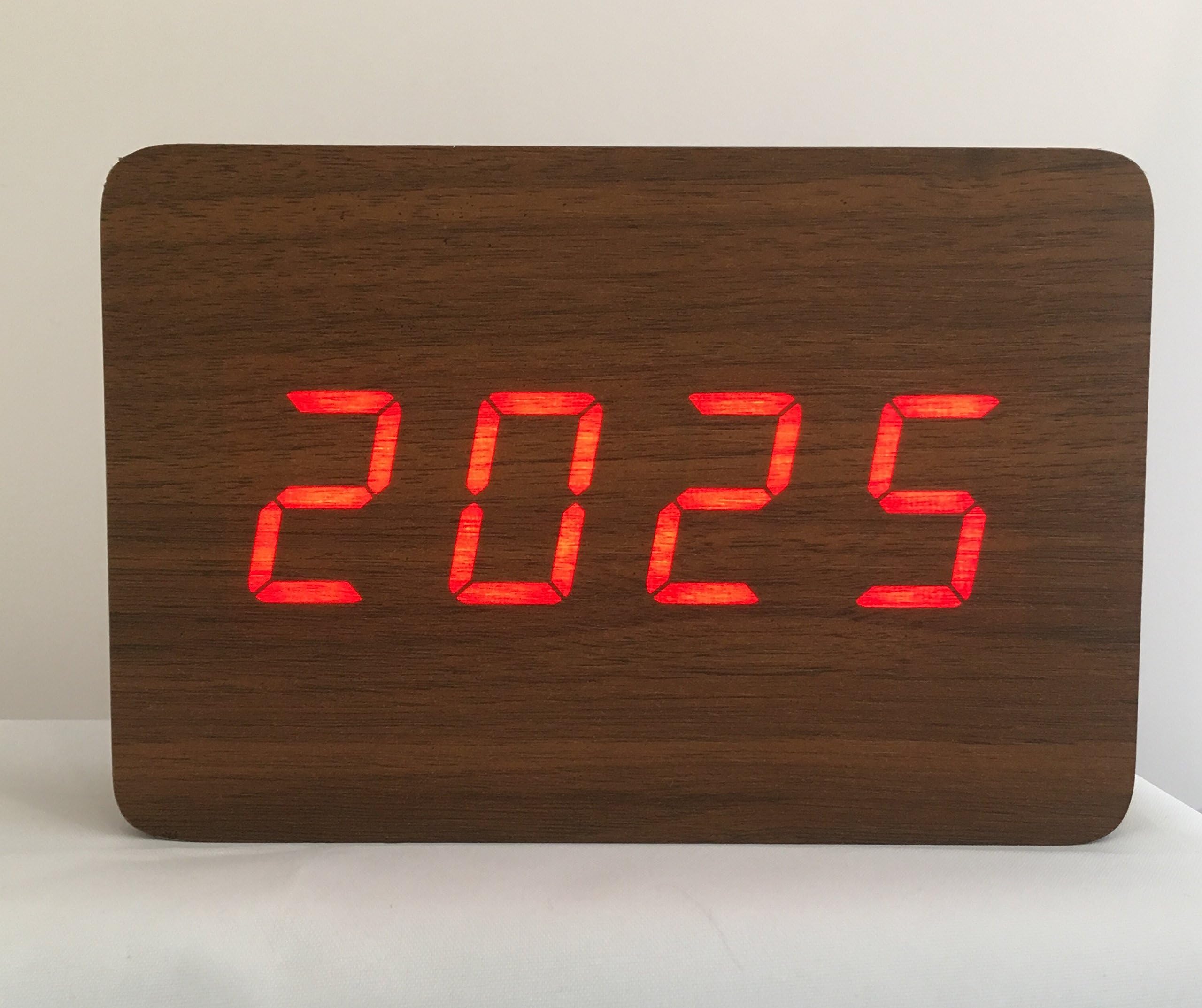 Excelsior Worldwide Limited Wooden 'Block' Clock with LED and Sound Activation (Brown with RED led)