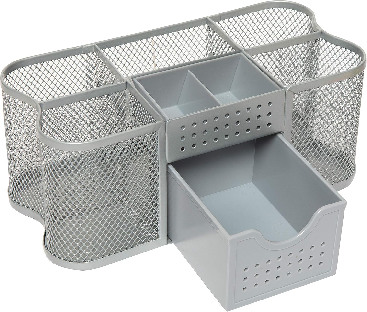 Amtido Desk Tidy Organiser Caddy, Office Supplies Holder, Pen, Pencil and Stationary Pot - Mesh Design - Silver - Image 5