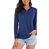 MAGCOMSEN Women's Long Sleeve Shirts 1/4 Zip Pullover UPF 50+ Quick Dry Workout Tops Running Athletic Hiking Shirts