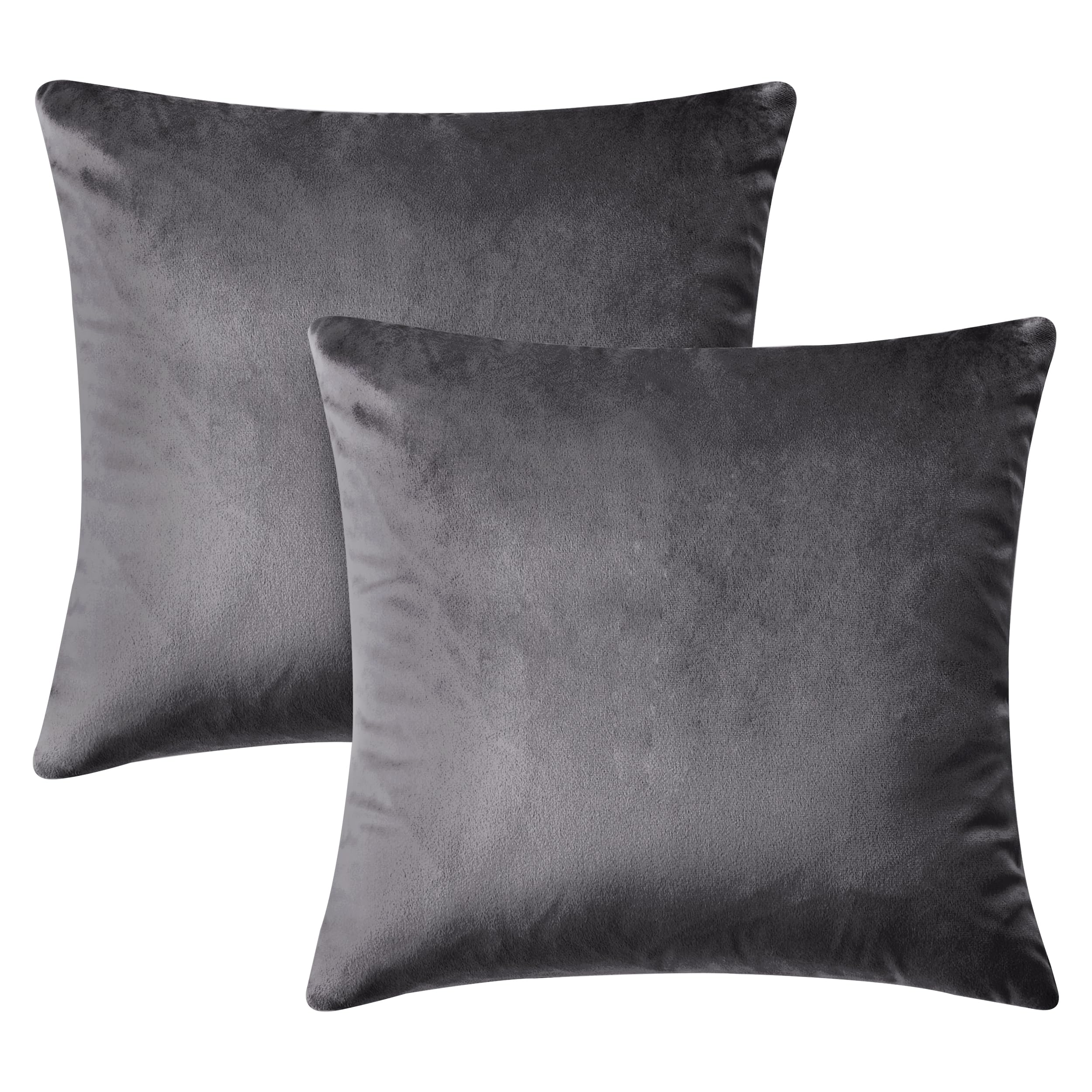 Hafaa Velvet Cushion Covers 45 x 45 Cm - Square Throw Pillowcases for Bedroom Chairs with Invisible Zipper - Decorative Pack of 2 Sofa Cushion Cover 18x18 Inch – Charcoal