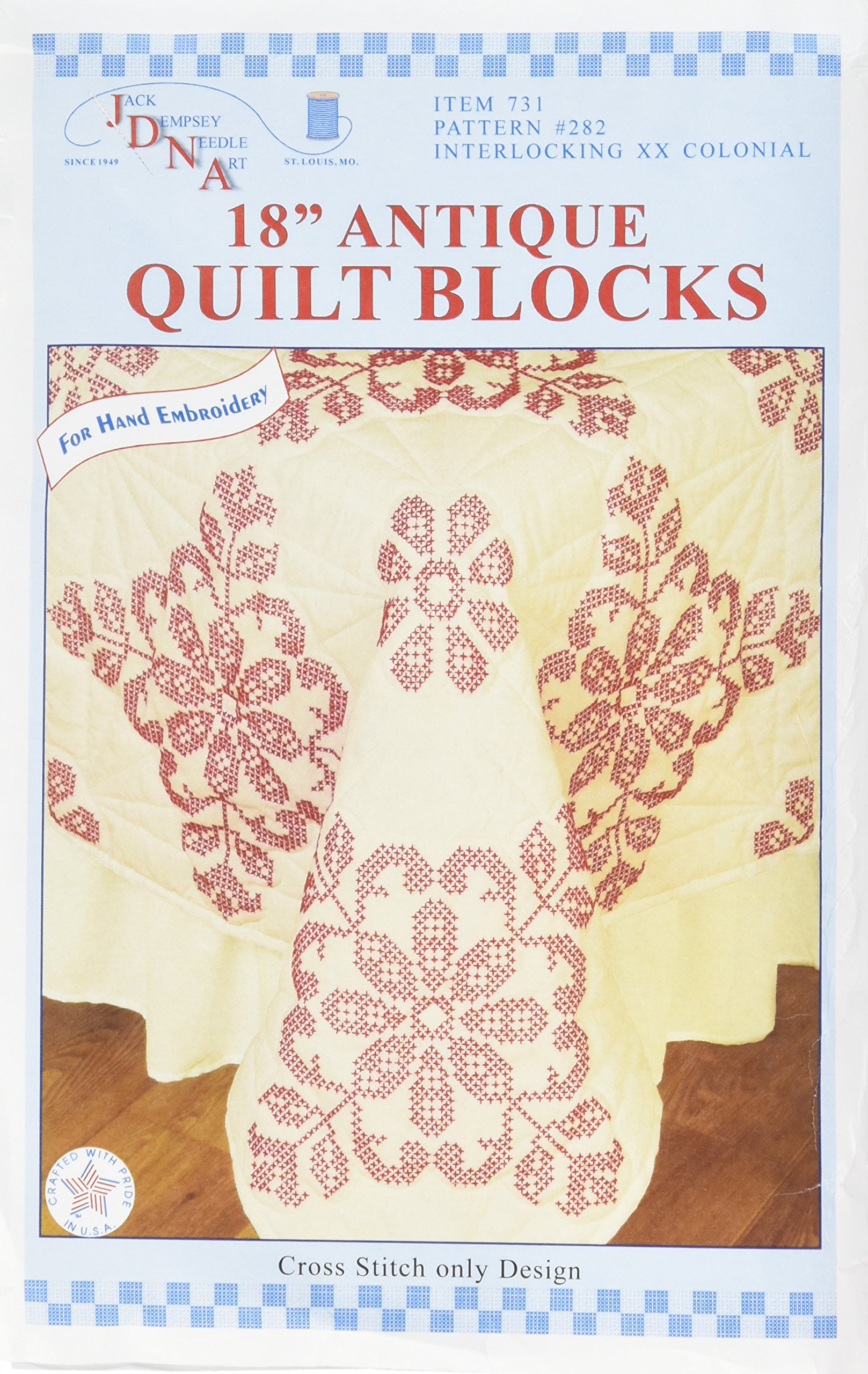 Jack Dempsey Stamped Ecru Quilt Blocks, Interlocking XX Colonial (Pack of 6)