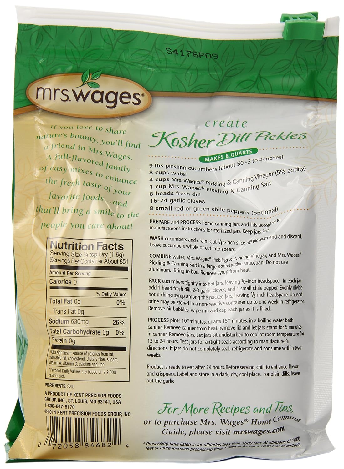 Mrs. Wages Pickling and Canning Salt, 3 lbs (Pack of 6) : Coarse Salt : Grocery & Gourmet Food