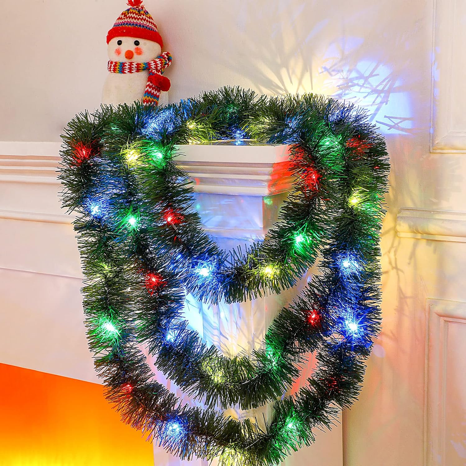 Wreaths, Garlands & Swags - 16.4 ft Christmas Prelit Tinsel Garland Metallic Garland with 50 LED Lights Hanging Christmas Garland with Light Xmas Foil Tinsel Garland for Christmas Tree Wedding Party Supplies (Multicolor, Green)