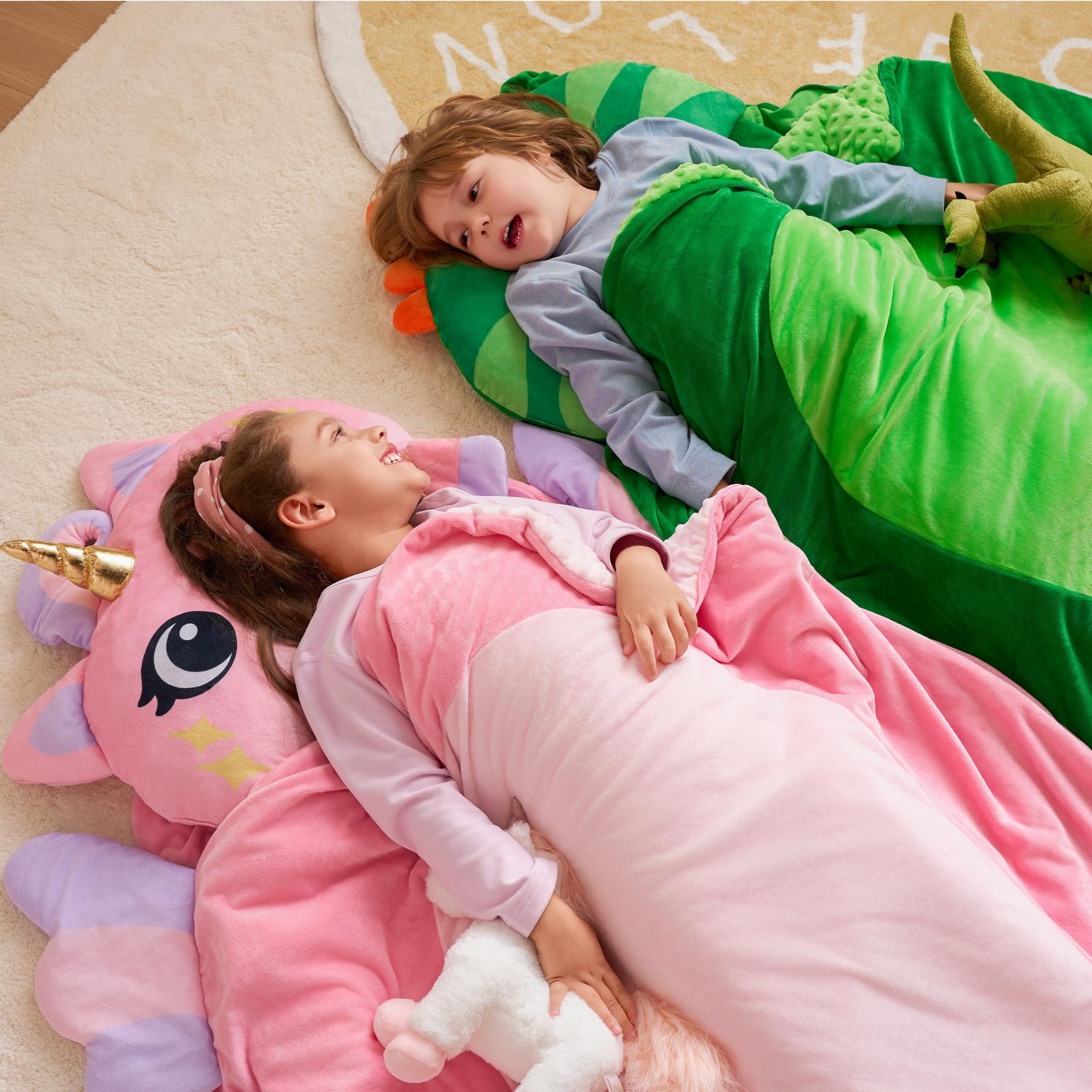 JOIEDOMI Toddler Sleeping Bag for Kids Ages 3+ Nap Mat for Preschool with Pillow & Blanket Sleeping Mats for Kids Daycare Plush Slumber Bag for Boys Girls Kindergarten Birthday Gift