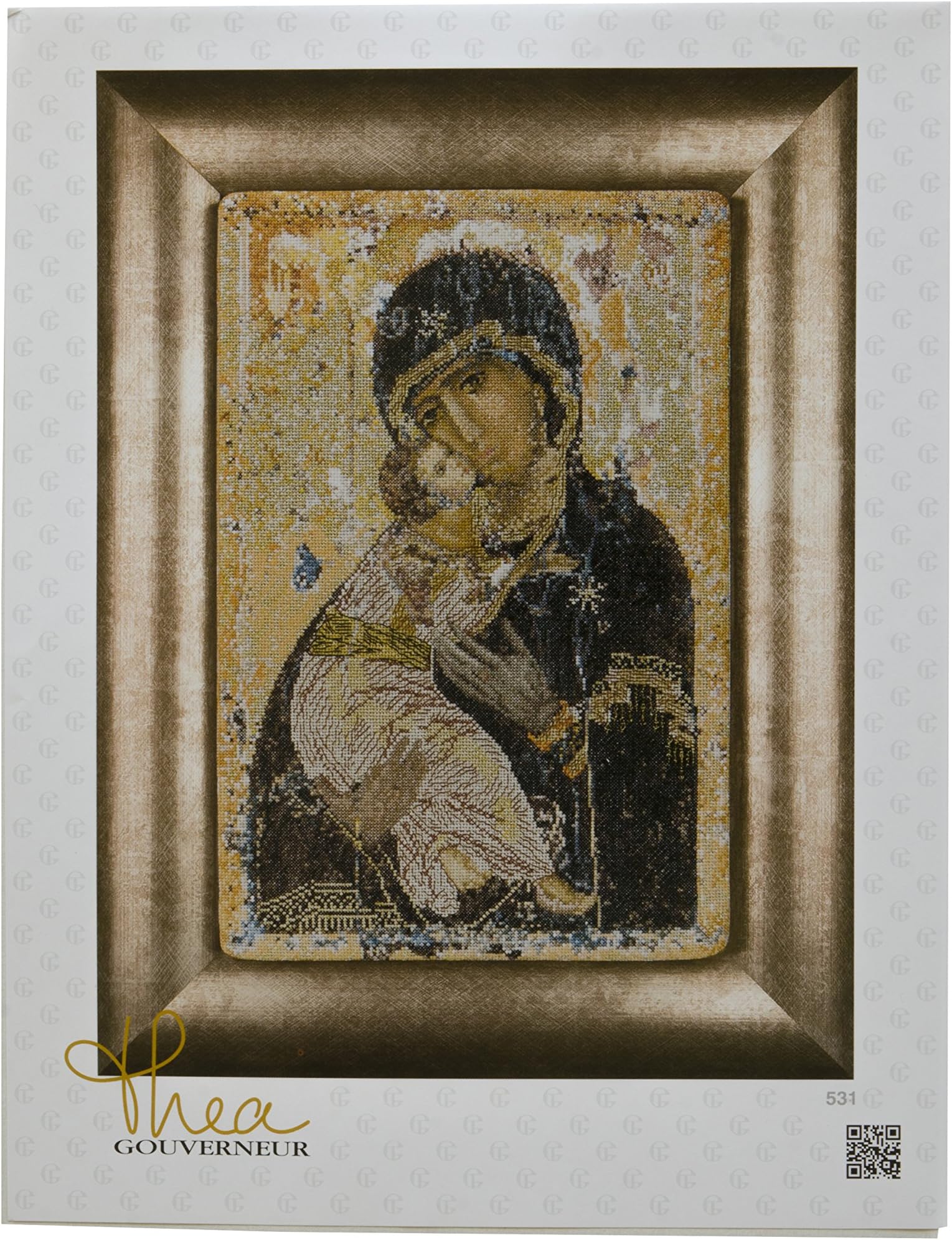Thea Gouverneur Our Lady of Vladmir On Aida Cross Stitch Kit-8.75 x 13-inch 18 Count, Multi-Colour, 23x34cm