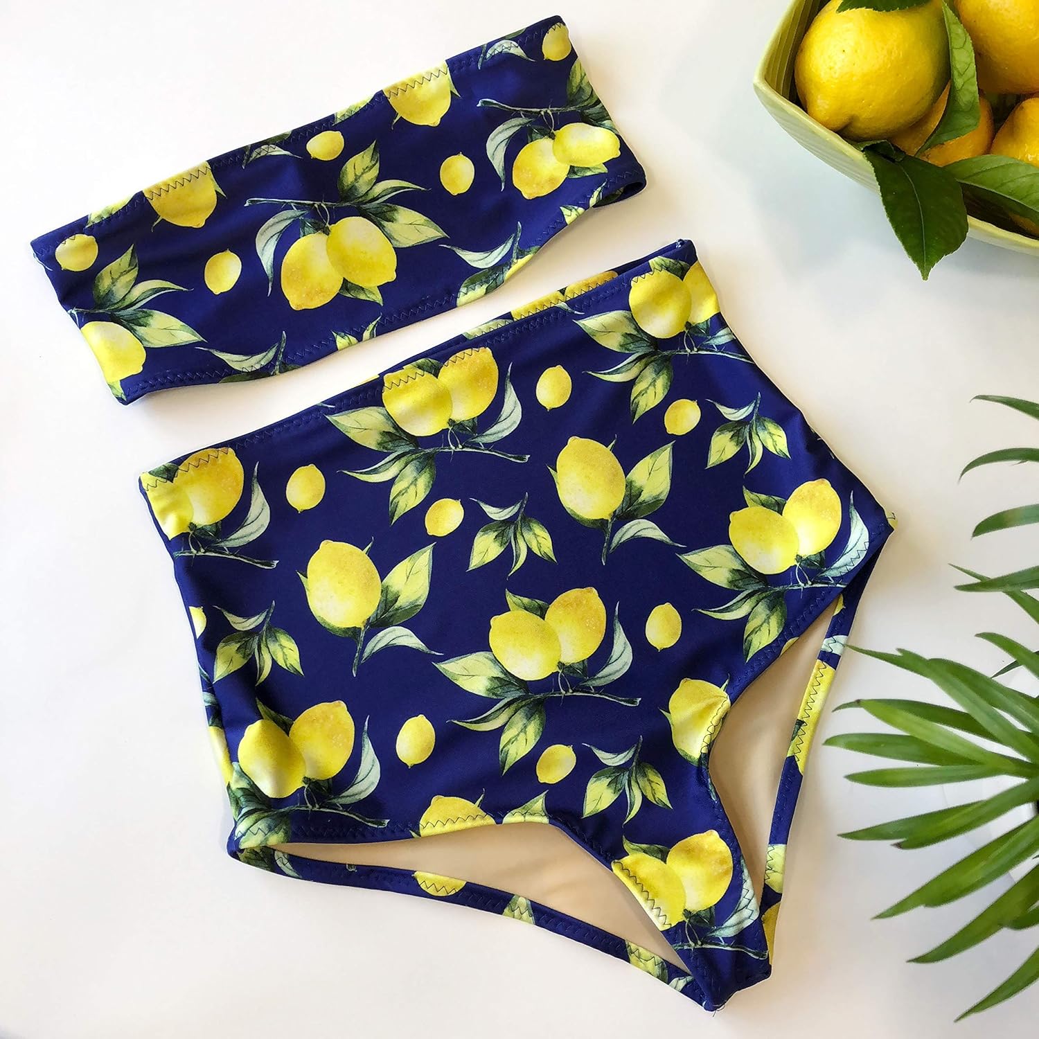 Women's retro lemon bathing suit Handmade