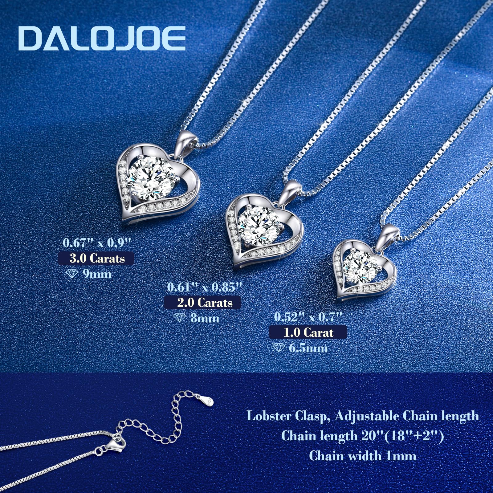 DALOJOE Moissanite Necklace for Women, 1-3 Carat Heart Necklace Engraved with 'I LOVE YOU', Birthday Gift for Wife, Anniversary Present for Wife Women, Jewelry Gifts for Christmas Valentine's Day
