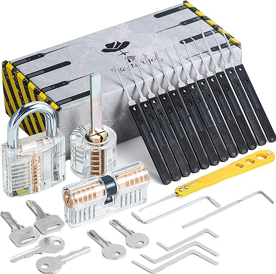 Kit De Crochet De Serrures, Kit De Crochet De 25 Pcs, Outils D'entraînement Avec 3 Serrures Transparentes_a