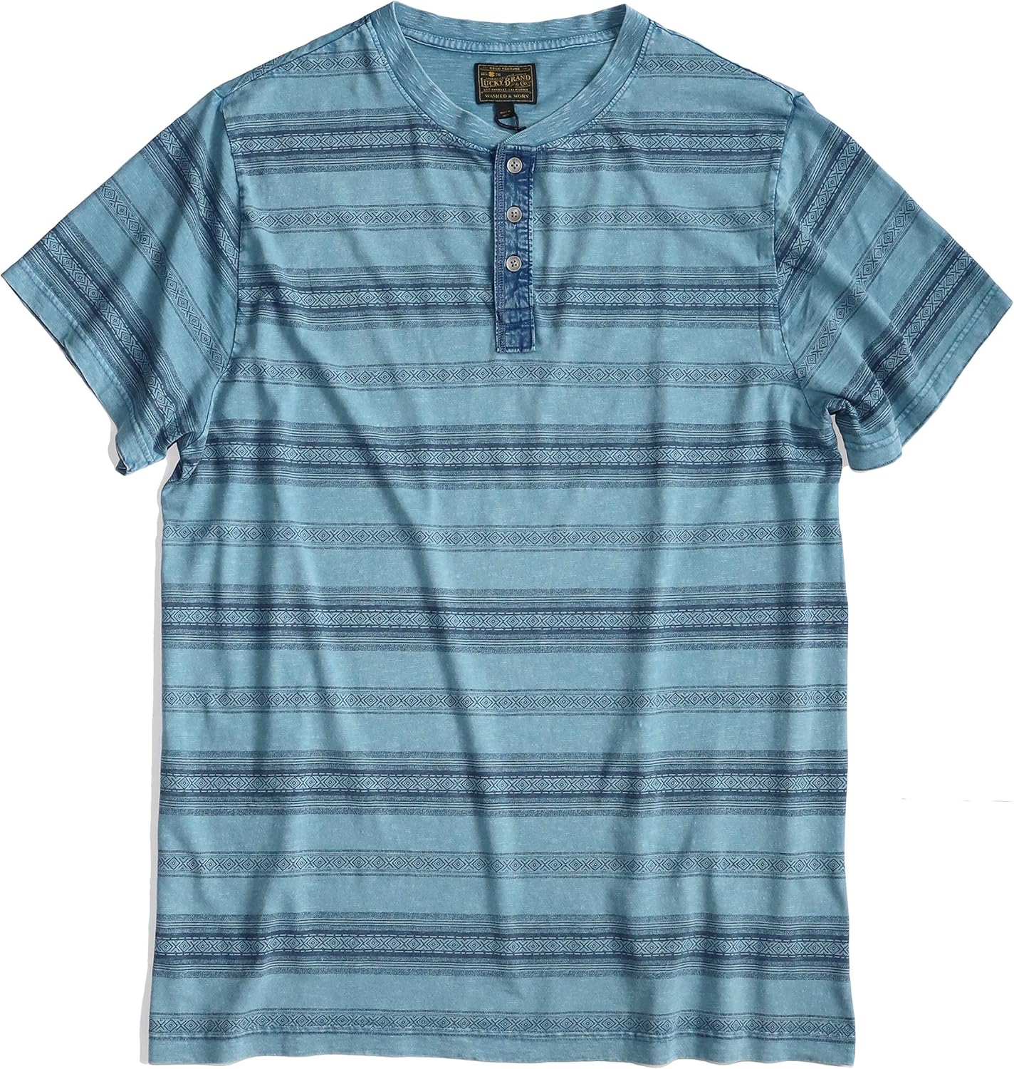 Lucky Brand Men's Big & Tall Geo Striped Short Sleeve Henley Tee: Clothing