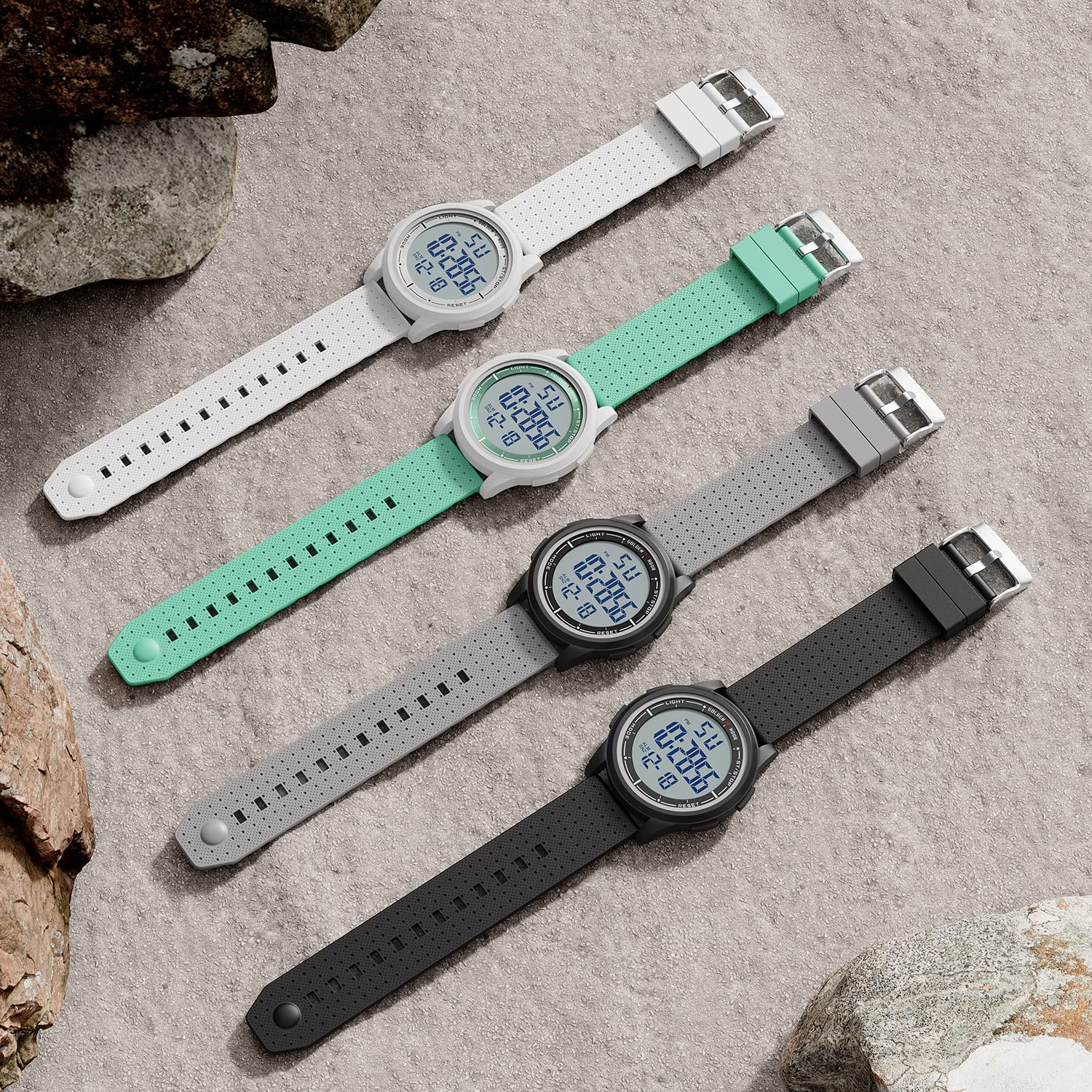 GOLDEN HOUR Ultra Thin Minimalist Sports Waterproof Digital Watch Men Wide Angle Display Rubber Strap Wrist Watch for Men Women, Resin/Bright/Black