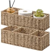 StorageWorks Wicker Toilet Basket Tank Topper, Seagrass Storage Baskets | Wicker Baskets with 3 Dividers, Toilet Paper Storag