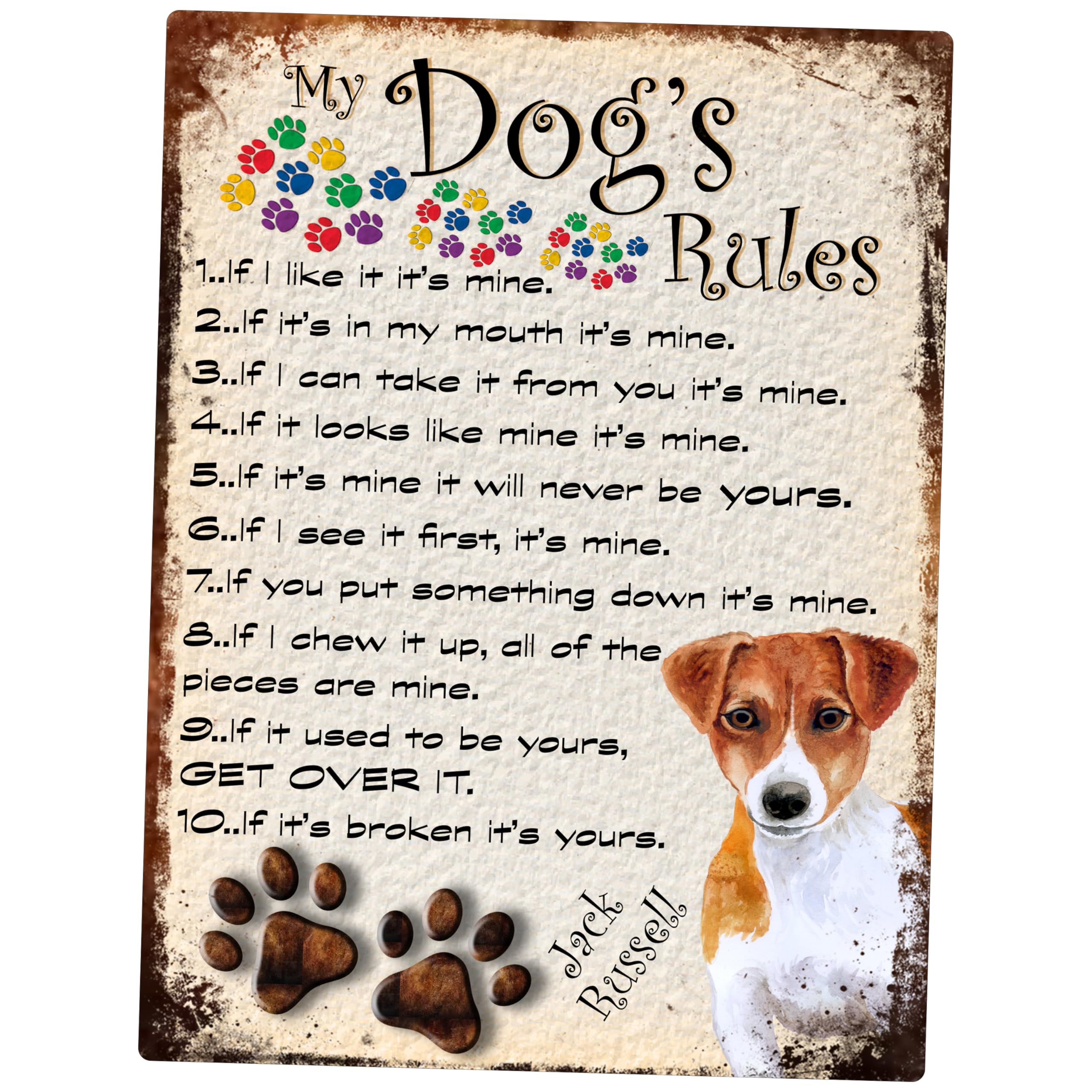 MY DOG'S RULES RETRO STYLE METAL TIN SIGN/PLAQUE (445DRM) JACK RUSSELL