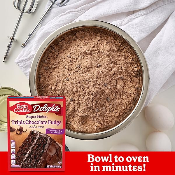 BETTY CROCKER DELIGHTS SUPER MOIST TRIPLE CHOCOLATE FUDGE CAKE MIX, 13.25 OZ