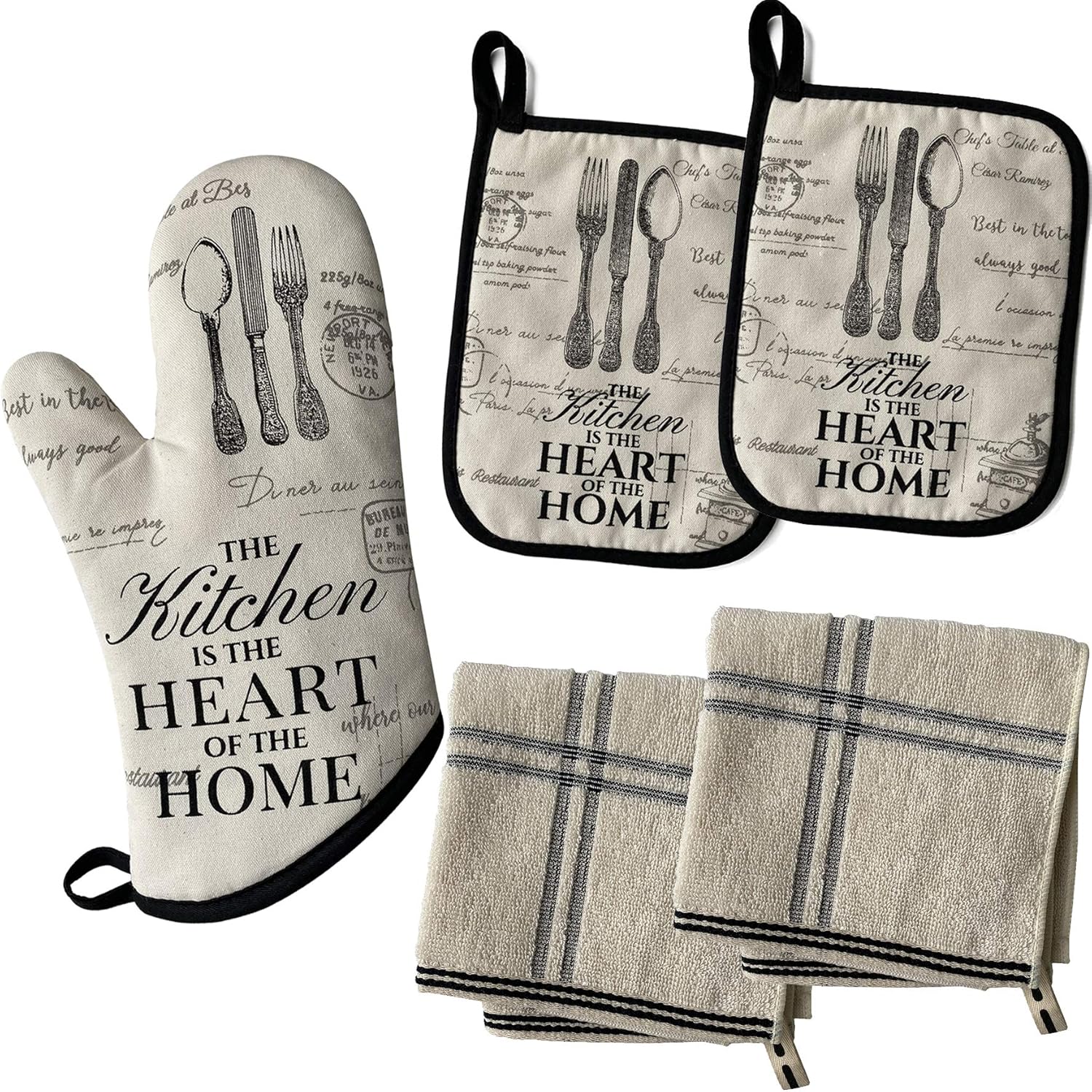 GREVY Quilted Cotton Pot Holders with Finger Position Pocket Heat Resistant Oven Mitts for Cooking or Baking,7x9,Set of 4 (4 PCS Kitchen Sets): Home & Kitchen