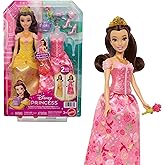 Mattel Disney Princess Toys, Belle Fashion Doll with 2 Looks, 9 Accessories, 2 Snap-On Bodices & 2 Skirts, 2-in-1 Stories Inspired by Movie