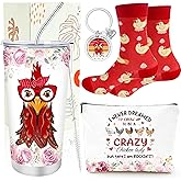 Keluna Chicken Gifts for Women - Chicken Lover Essetials Gifts for Female Friends Sister Daugher Lady Boss Coworker, Birthday Christmas Valentines Mothers Makeup Bag Socks Keychain Tumbler Cup
