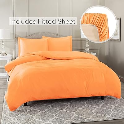 Nestl Bedding 3-Piece Duvet Cover with Fitted Sheet, Twin, Orange