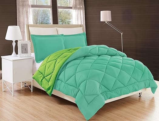 Elegant Comfort All-Season Reversible Comforter Set, Aqua/Lime