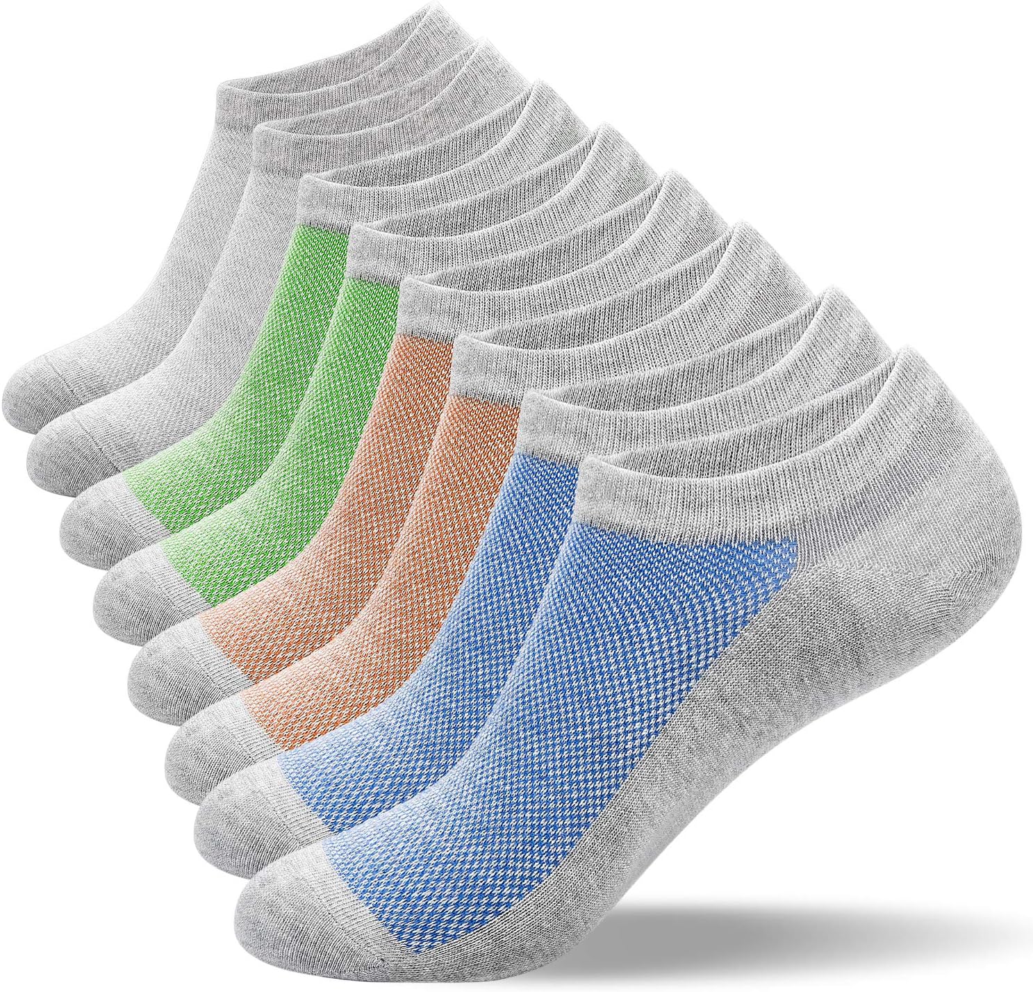 Anqier 8/10 Pairs Ankle Socks, Cotton Trainer Socks for Men Women Sports Running Socks Non-slip, Breathable Low Cut Performance Socks