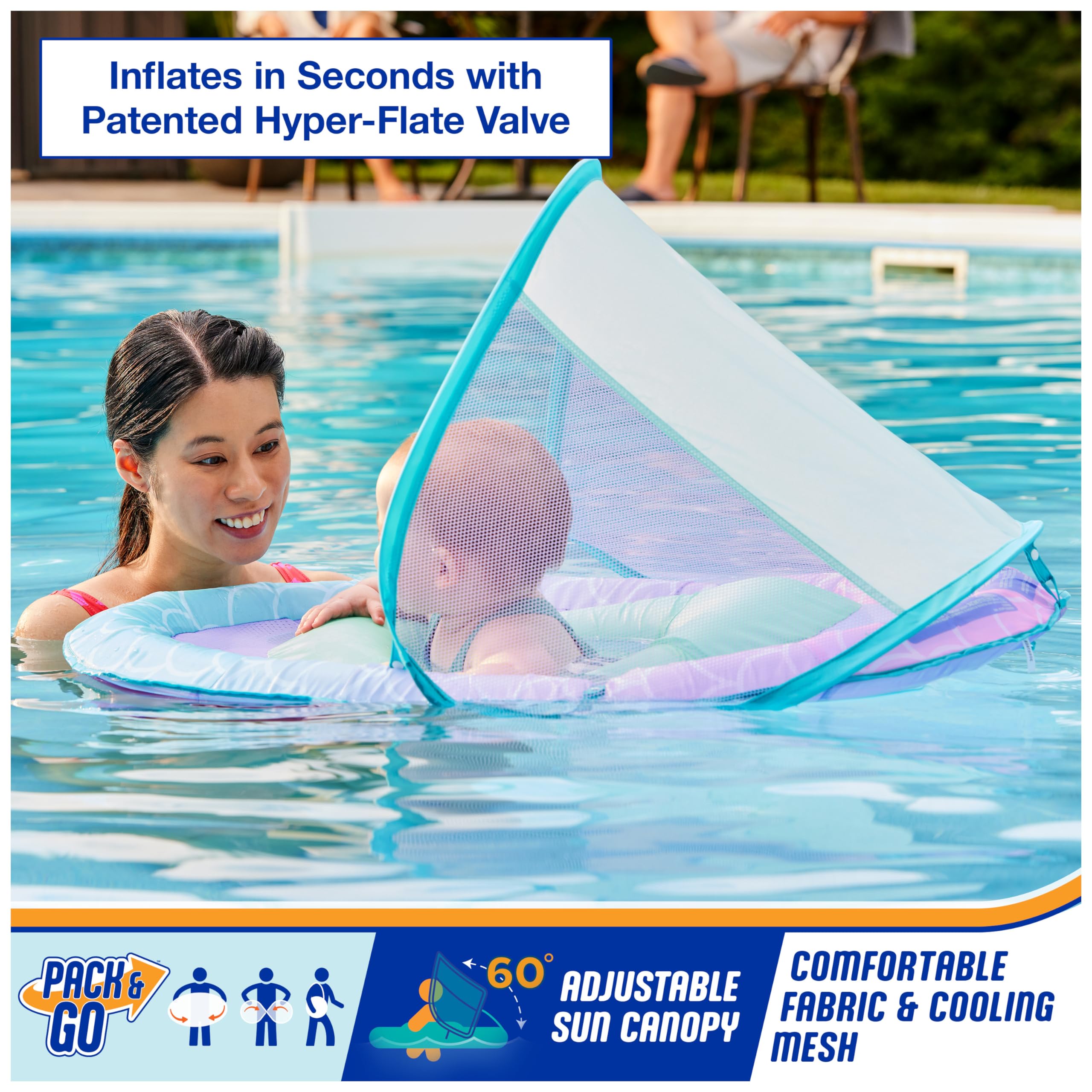 SwimWays Baby Spring Float with Adjustable Canopy and UPF Sun Protection, Blue Lobster