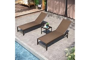 Pellebant Outdoor Lounge Chairs Set of 2, Patio Aluminum Chaise Lounge with Adjustable Backrest, Rustproof Pool Lounge Chairs for Pool Deck Sunbath(2pcs,Brown)
