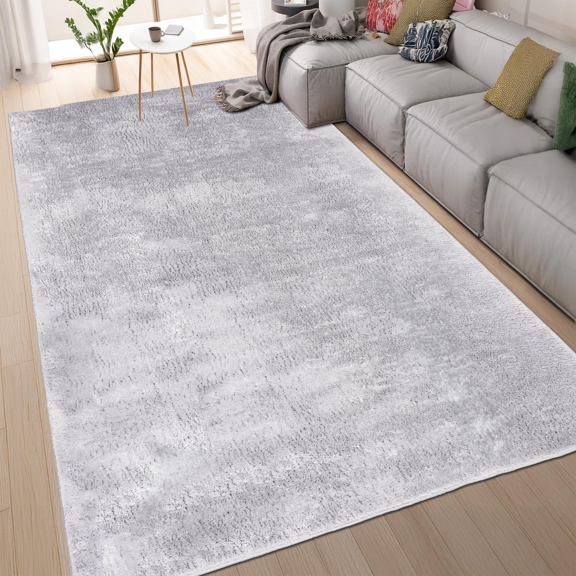 homeart Area Rugs – Soft, Short Pile Monochrome Carpets - Anti-Slip Backing, Machine Washable, Modern Fluffy Rugs for Living Room, Bedroom, Kitchen, Enterance - Light Grey, 80x150 cm
