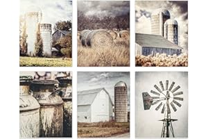 LISA RUSSO FINE ART - Farmhouse Wall Art Set of 6 Unframed SMALL 5x7" Prints - Farm Barn Pictures - Farmhouse Kitchen or Living Room Decor - Rustic Country Artwork - Neutral Beige Grey