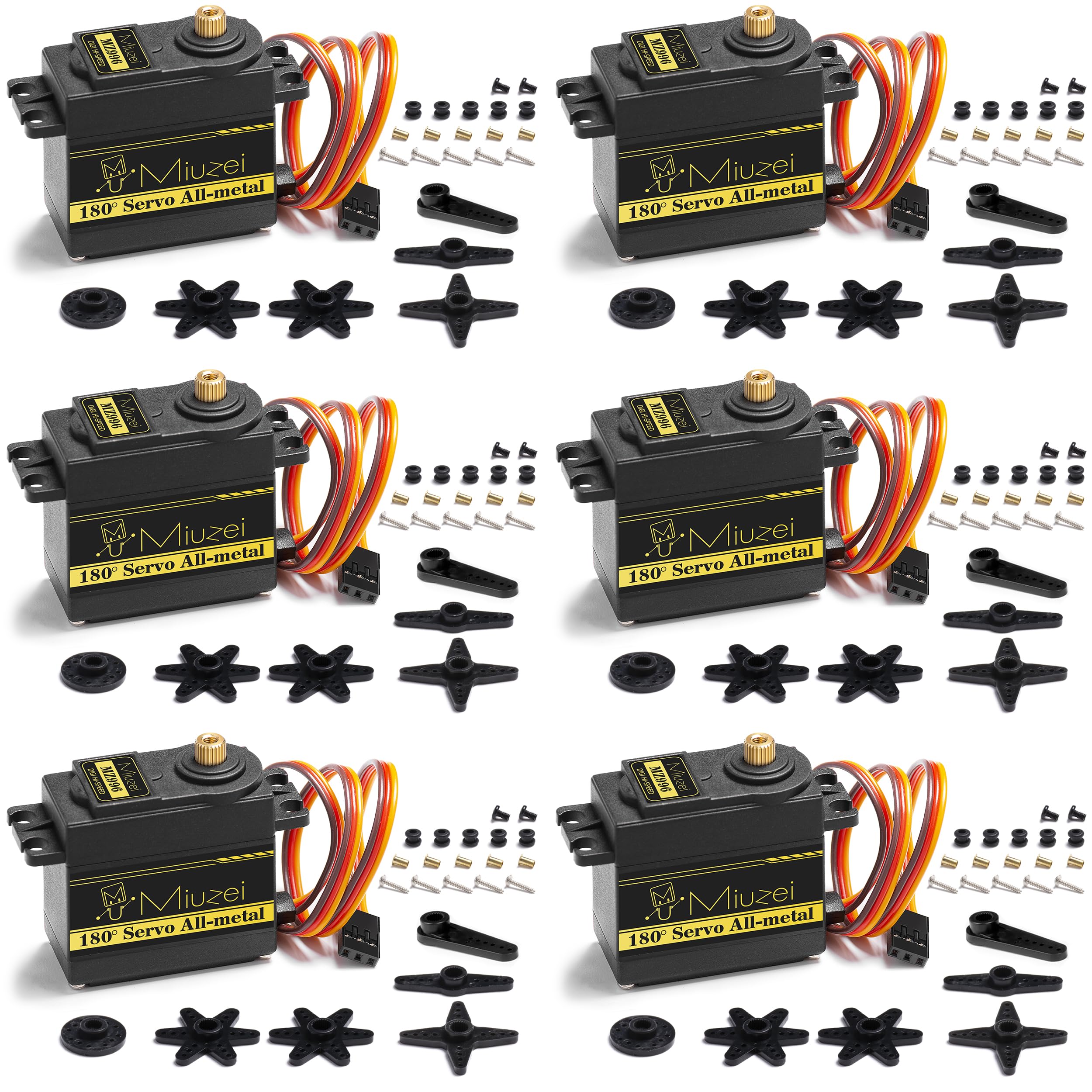 Miuzei 15KG Digital Servo Motor Metal Gear High Speed Torque Servo Motor for RC Car 1:8 1/10 12 Helicopter Airplane Car Boat Robot Arm Control （6pcs）