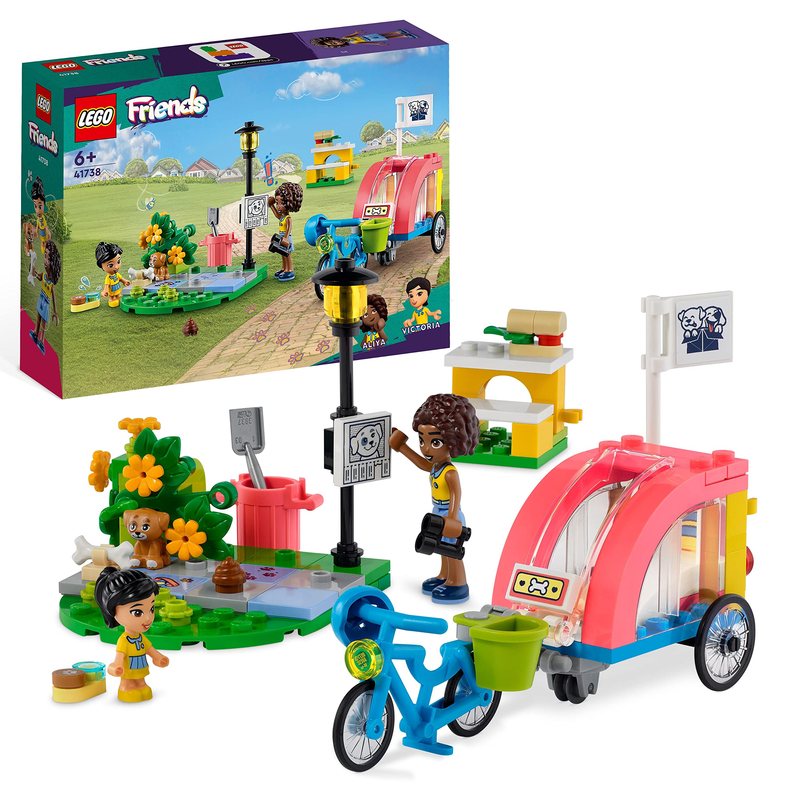 LEGO Friends Dog Rescue Bike Toy Set, Animal Playset for Kids, Girls and Boys Aged 6 Plus with Puppy Pet Figure and 2 Mini-Dolls, 2023 Series Characters 41738