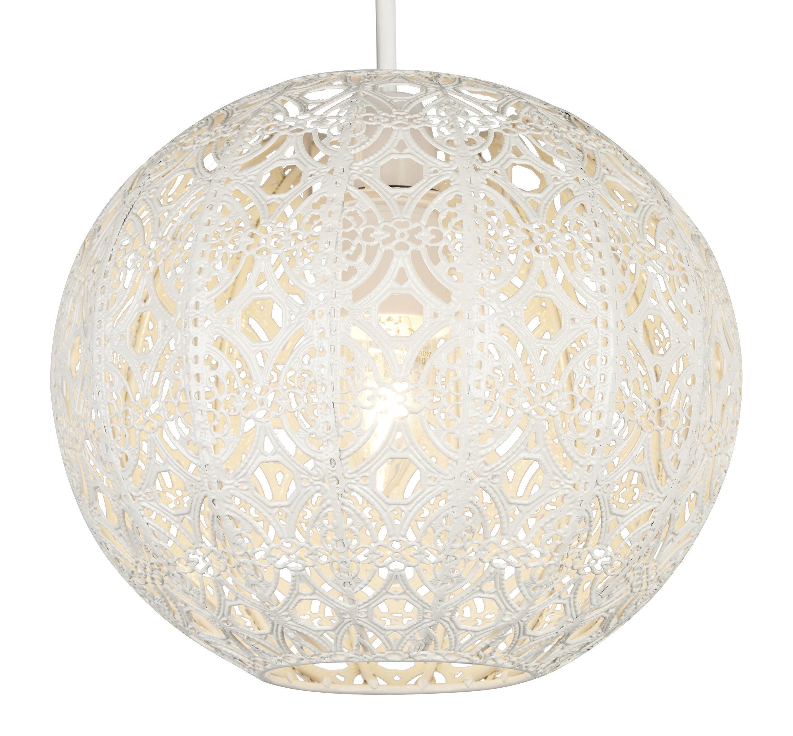 Lighting Collection Fretwork Globe Easy Fit Shade in Gloss Finish, Steel, 60 W, Cream,700221