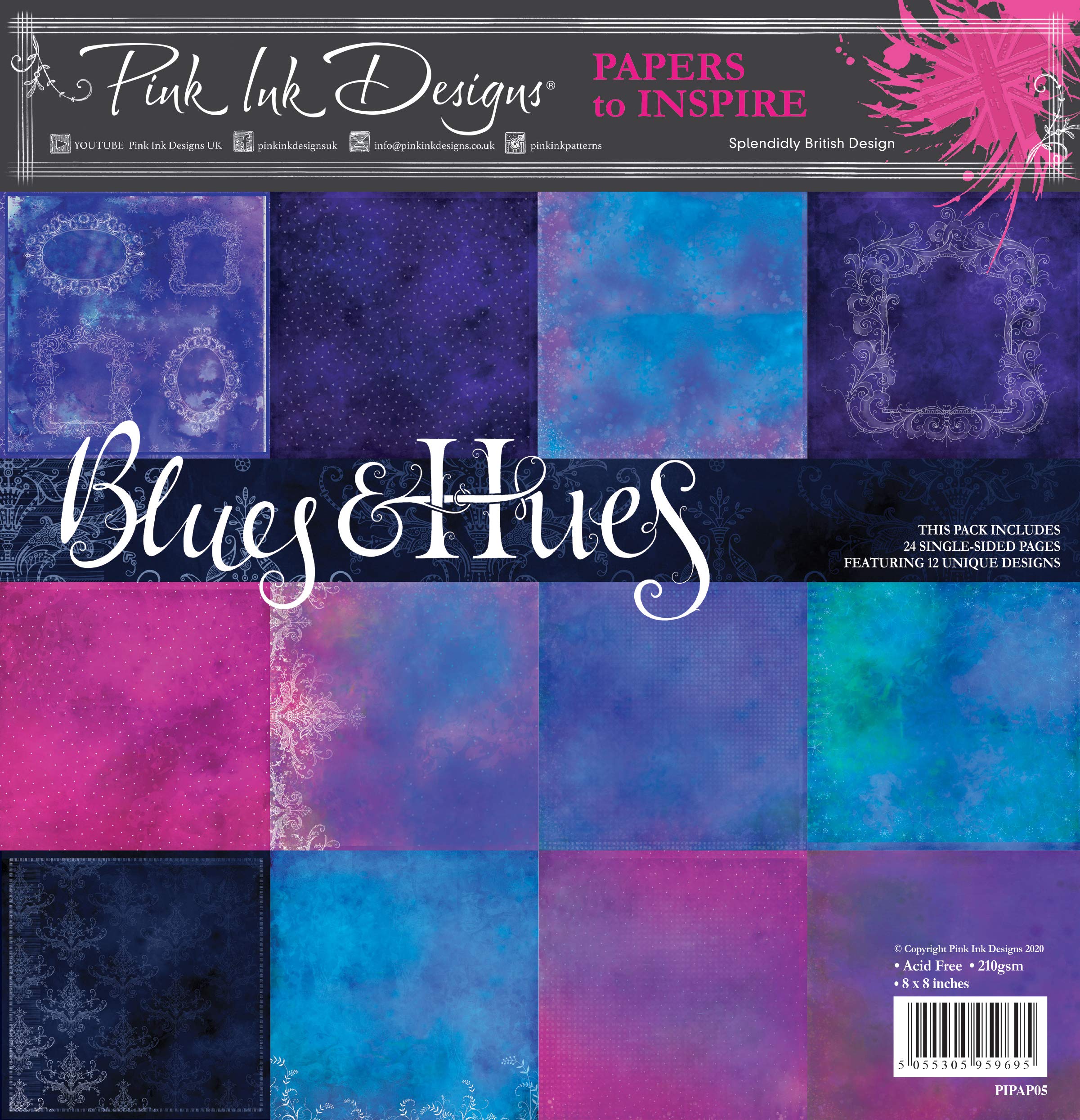 Pink Ink Designs Hues-Paper Pad, Blues and Purples, 8 x 8 inch