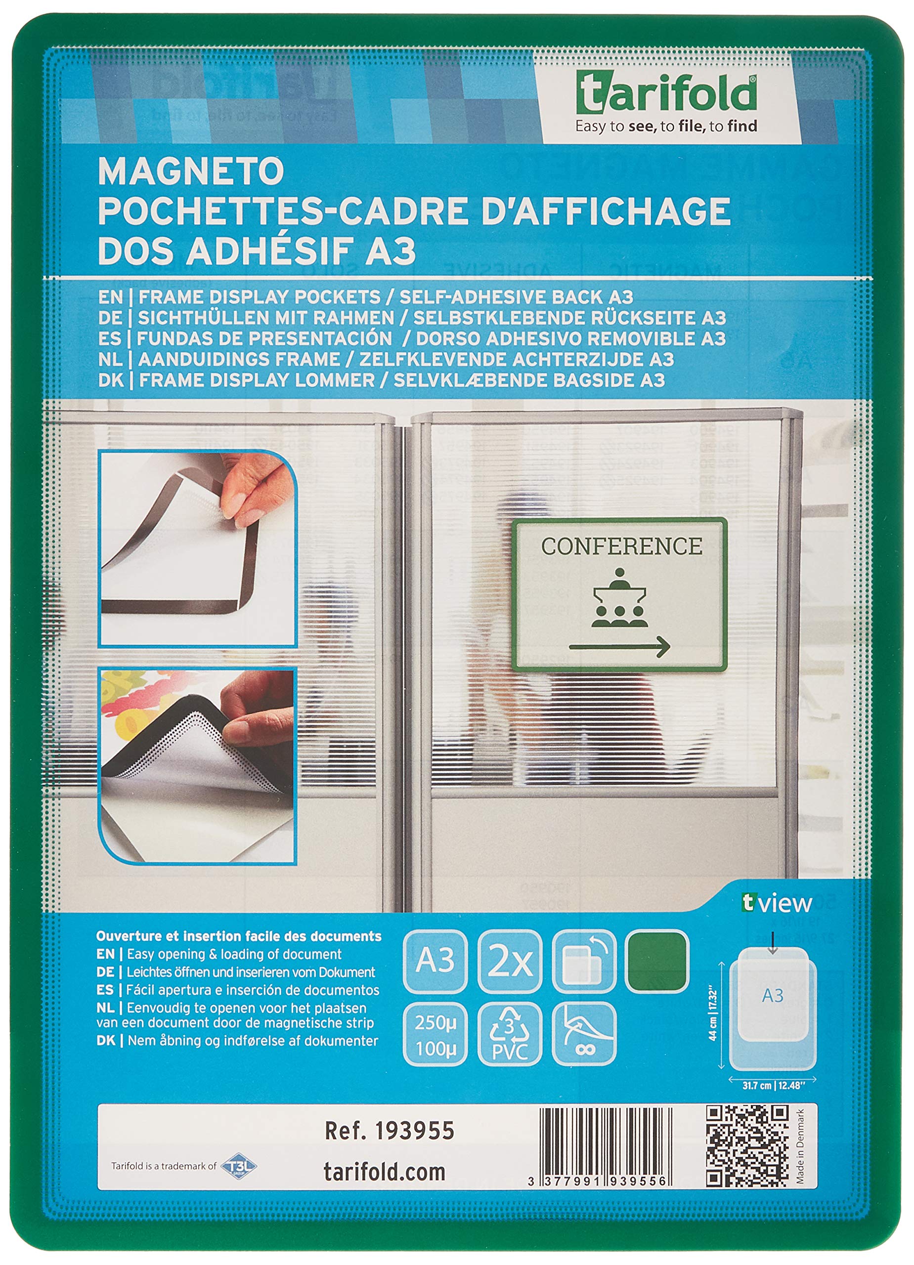 Tarifold A3 Magnetic Self Adhesive Back Frame - Green