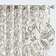 jinchan Floral Curtains Linen Blend Curtains for Living Room Black French Country Farmhouse Curtains 84 Inches Long Light Filtering Kitchen Window Back Tab Semi Sheer Curtains 2 Panels