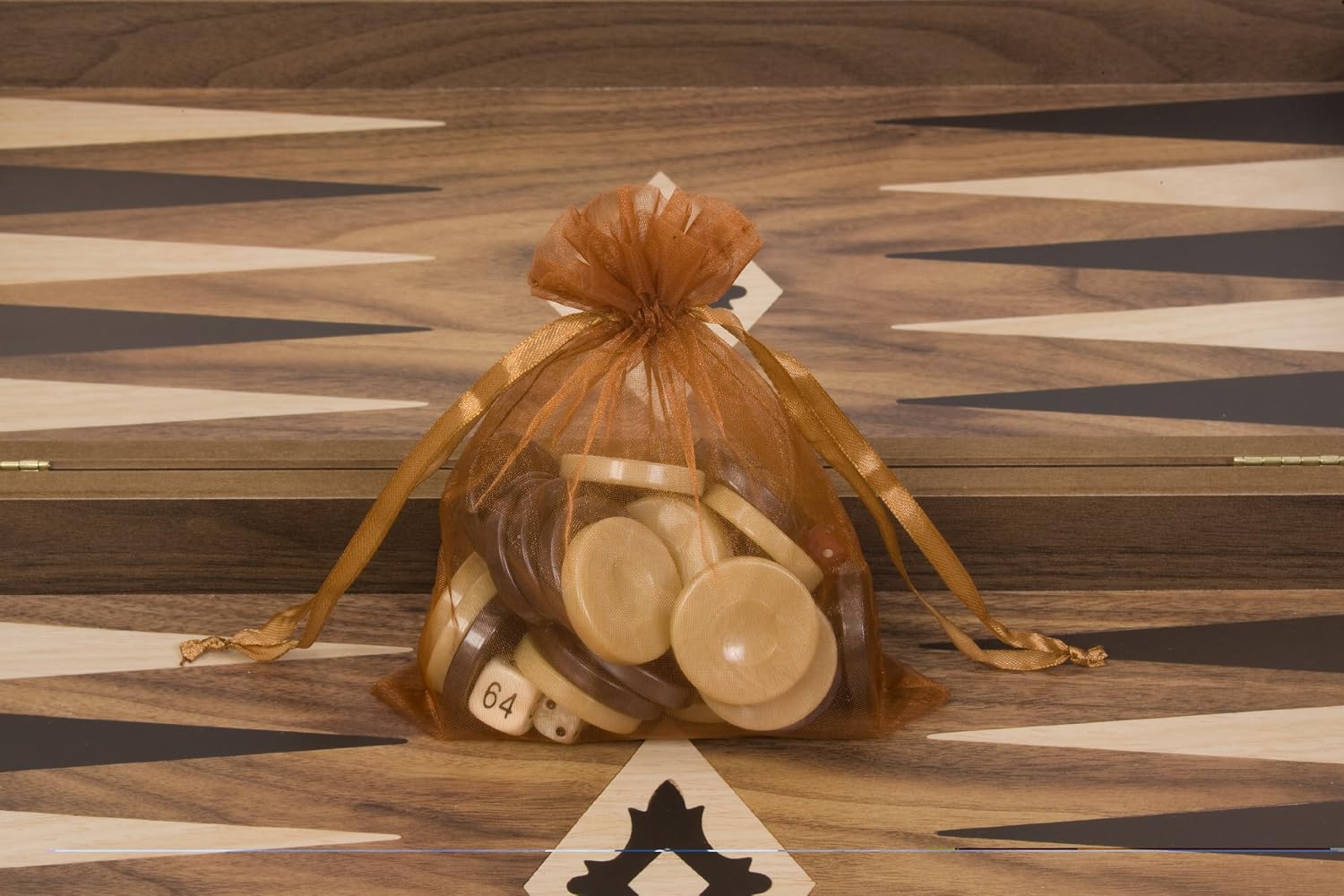 Walnut Backgammon Set - Backgammon Board (47 x 25.5 x 7cm when open) 30 mother of pearl resin counters, Red,white - Image 5